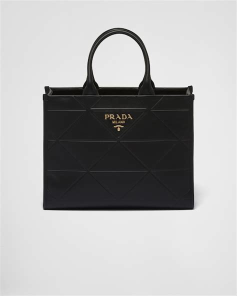 medium leather prada symbole bag with topstitching|Prada leather handbags.